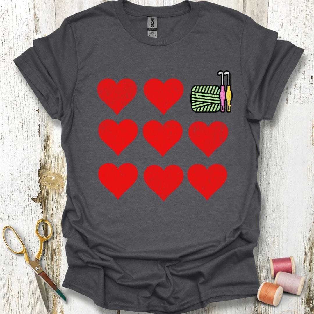 Crochet And Hearts Grid T-Shirt