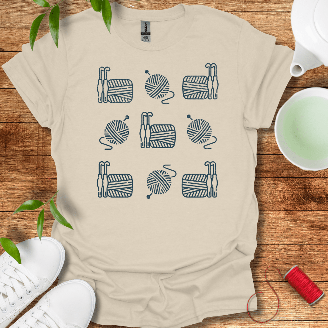 Crocheting Grid Blue T-Shirt