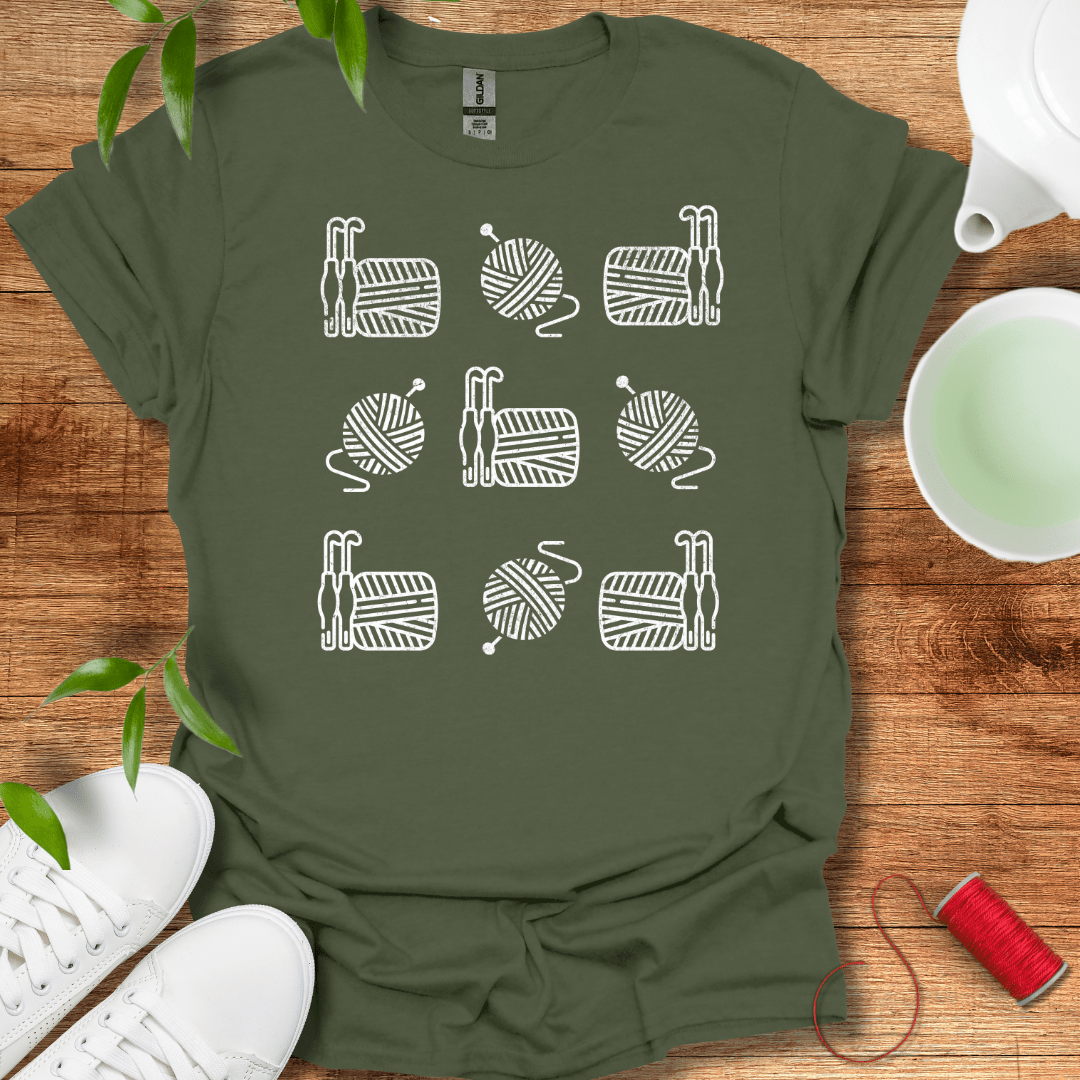 Crocheting Grid White T-Shirt