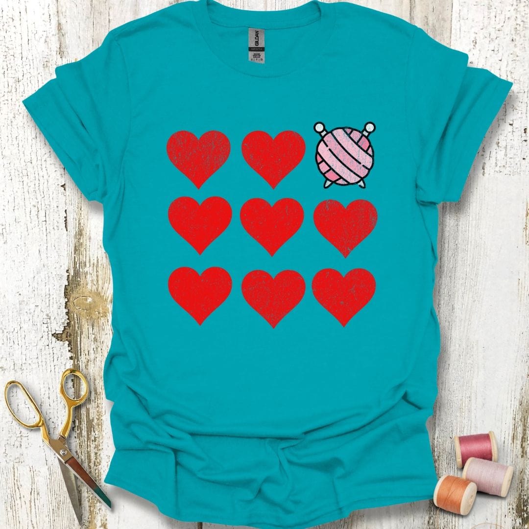 Hearts And Knitting Grid T-Shirt