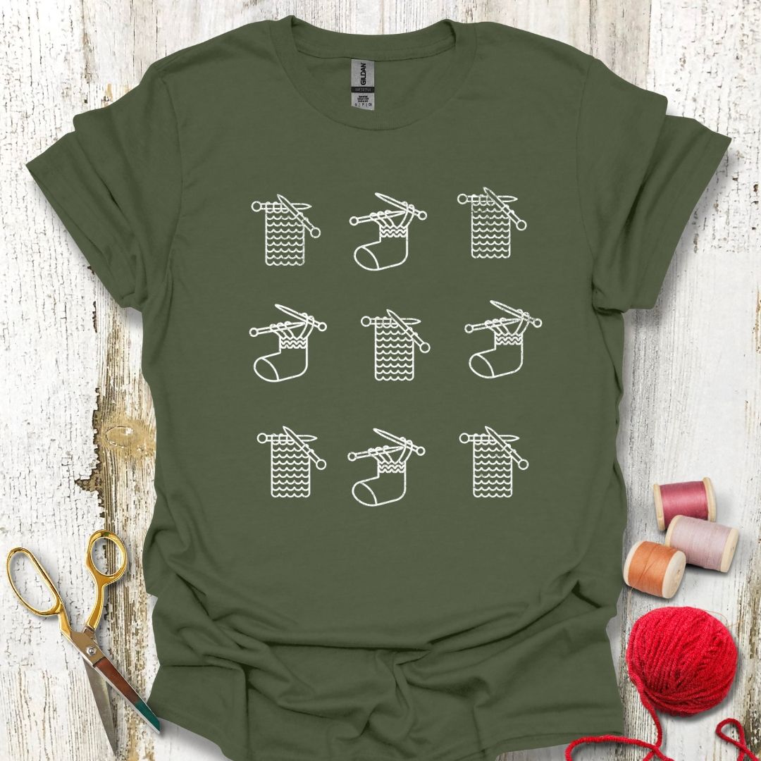Knitting Socks Grid T-Shirt