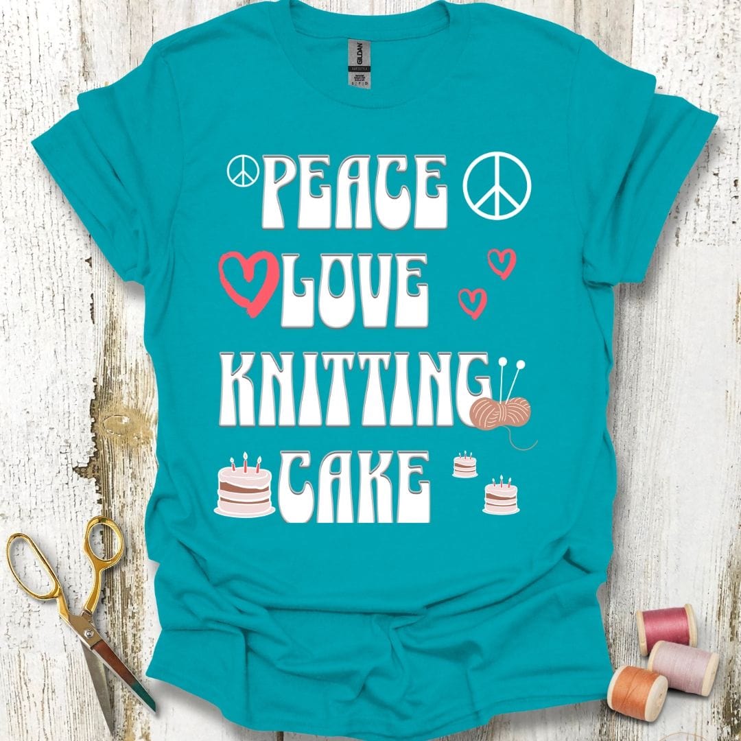 Peace, Love, Knitting, Cake T-Shirt
