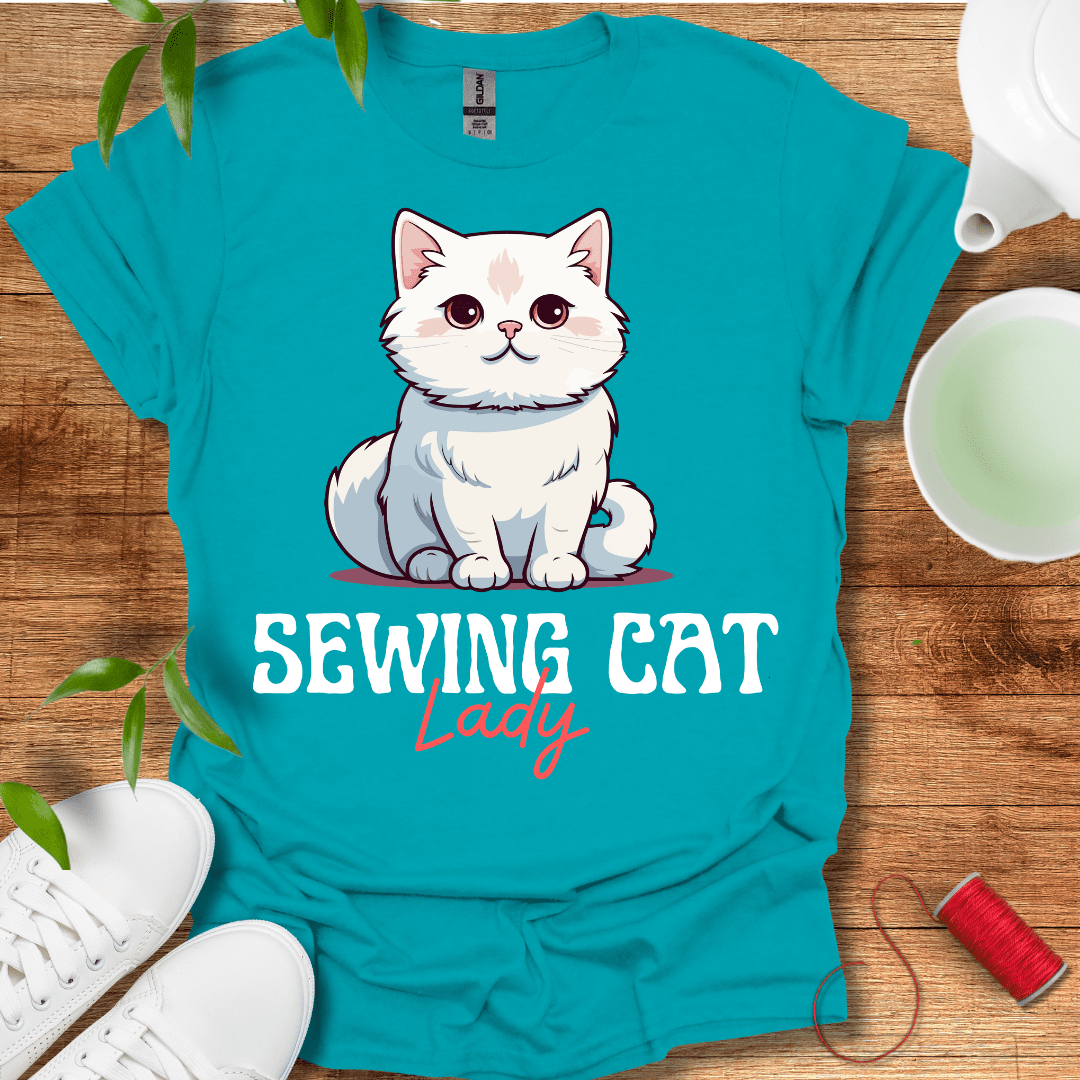 Sewing White Cat Lady T-Shirt