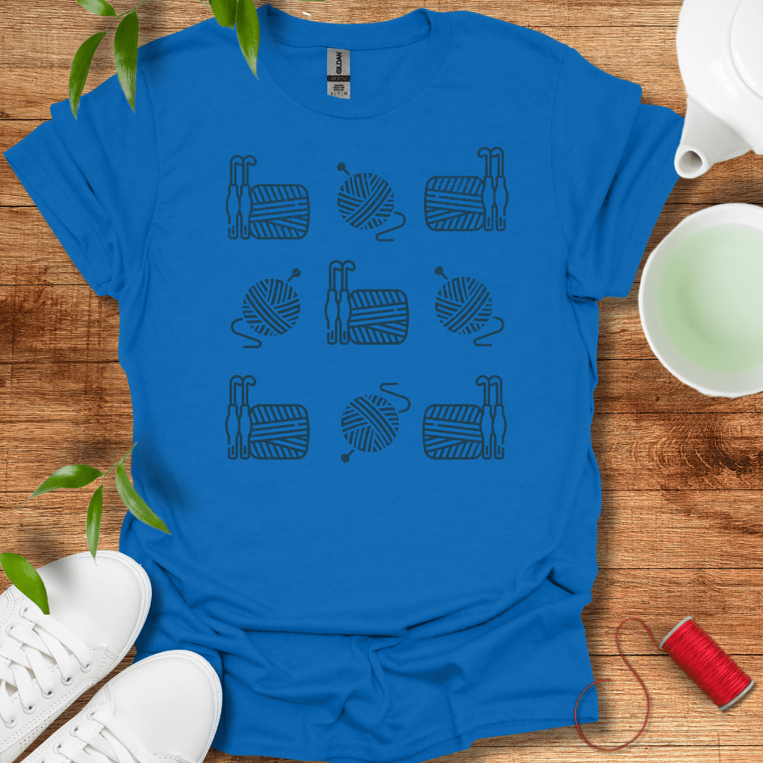 Crocheting Grid Blue T-Shirt