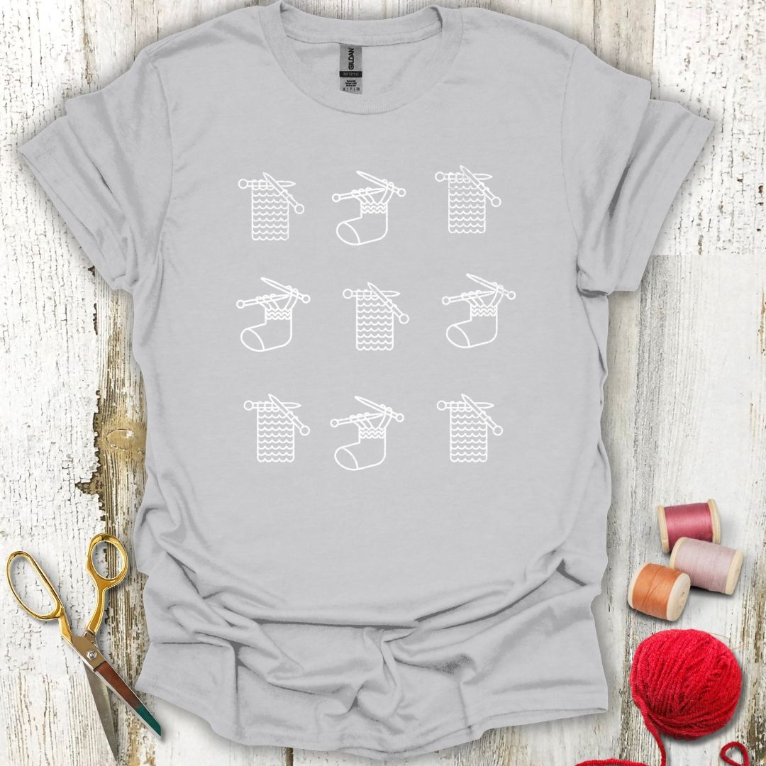 Knitting Socks Grid T-Shirt