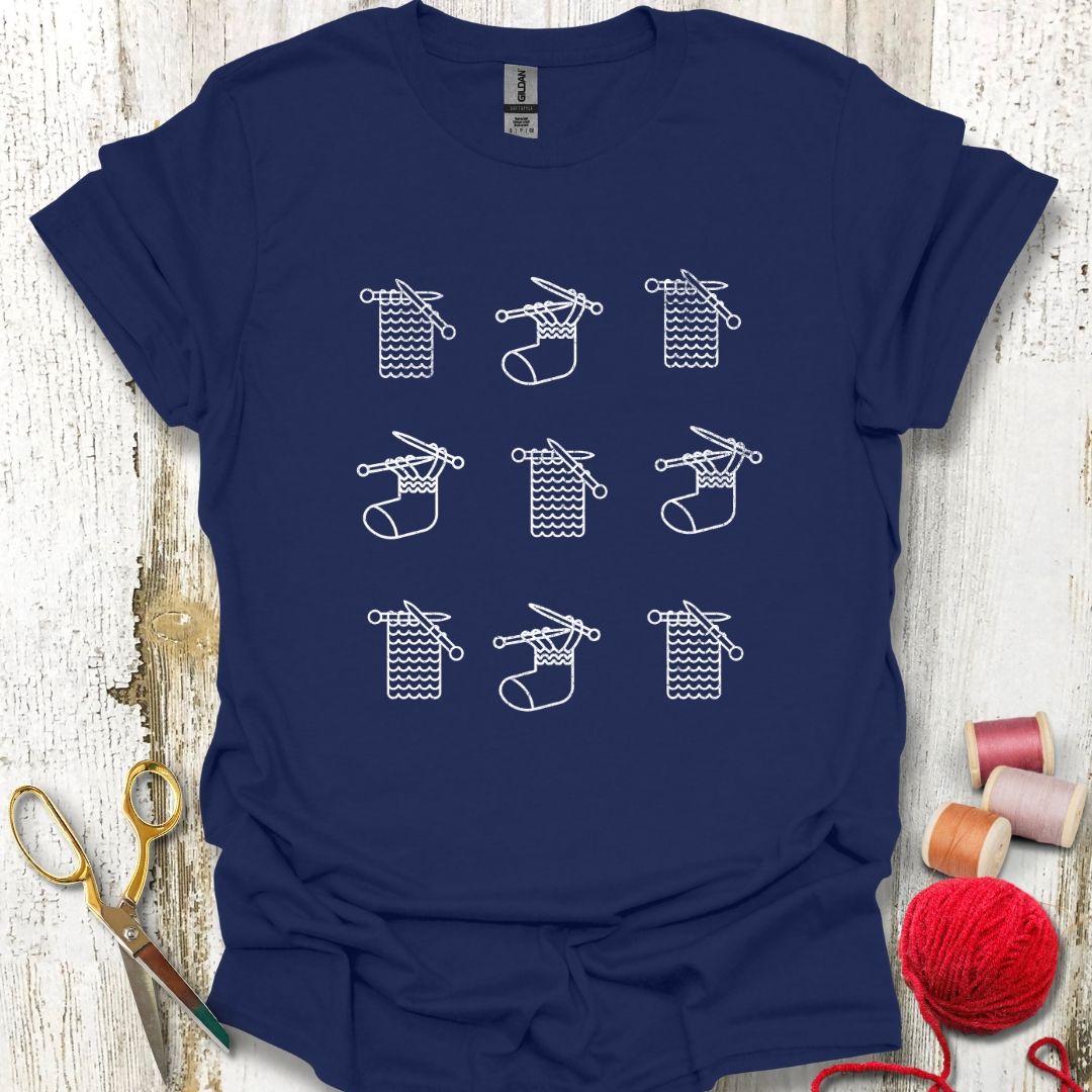 Knitting Socks Grid T-Shirt