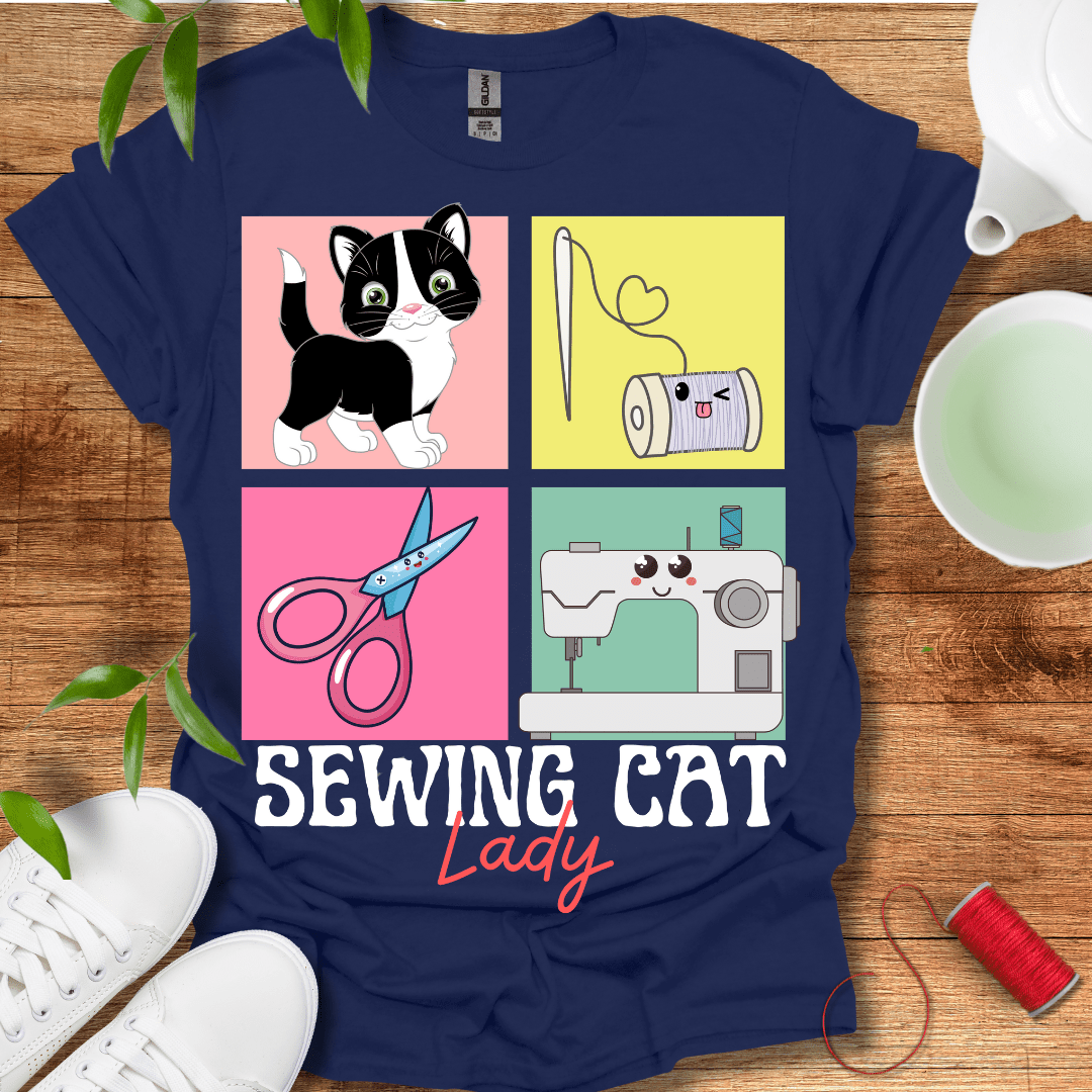 Sewing Black Cat T-Shirt