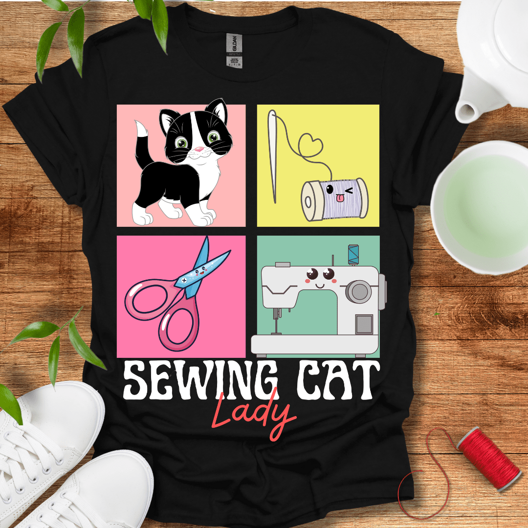 Sewing Black Cat T-Shirt