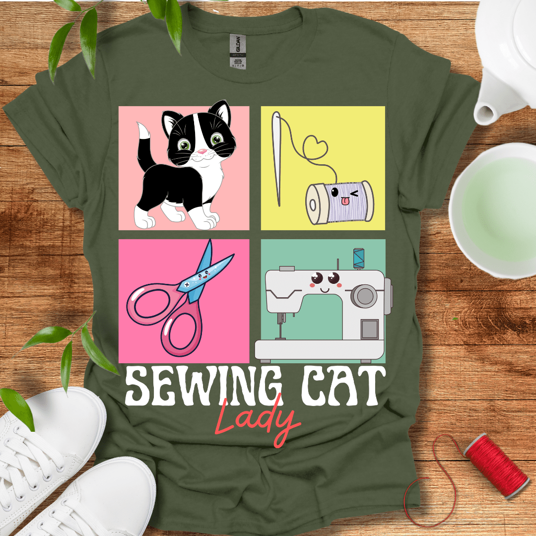 Sewing Black Cat T-Shirt