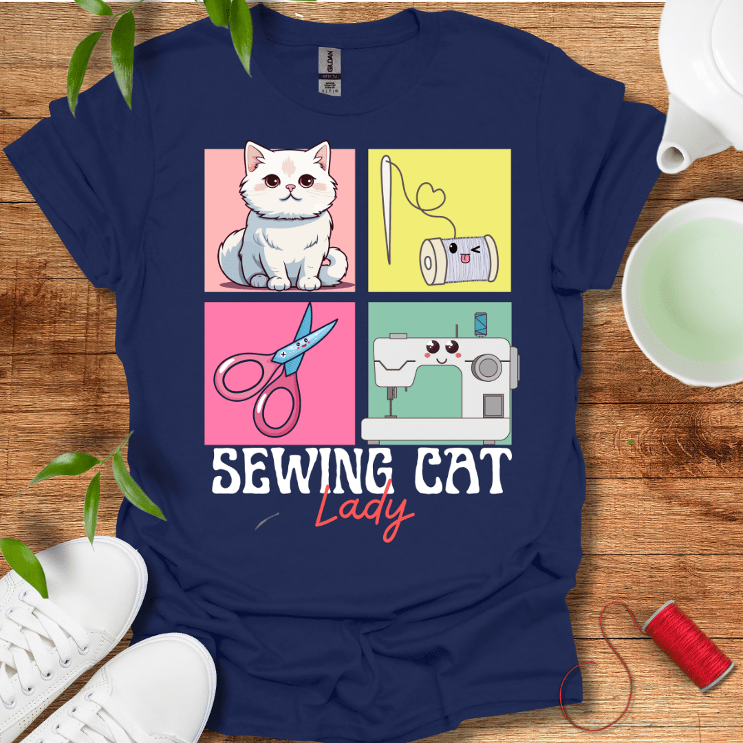 Sewing White Cat T-Shirt