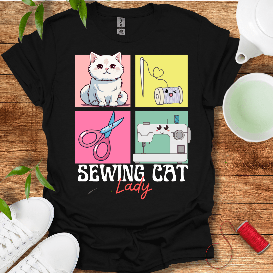 Sewing White Cat T-Shirt
