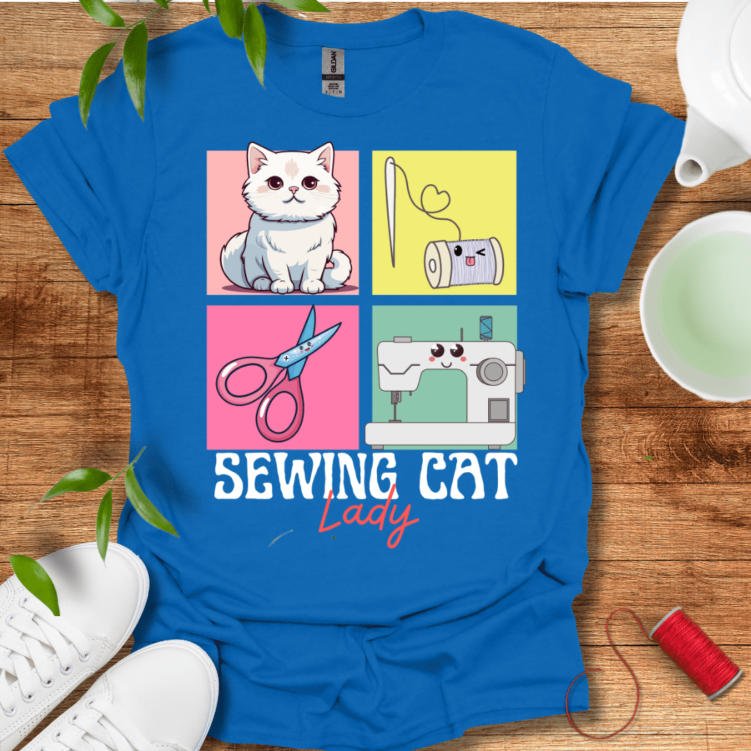 Sewing White Cat T-Shirt