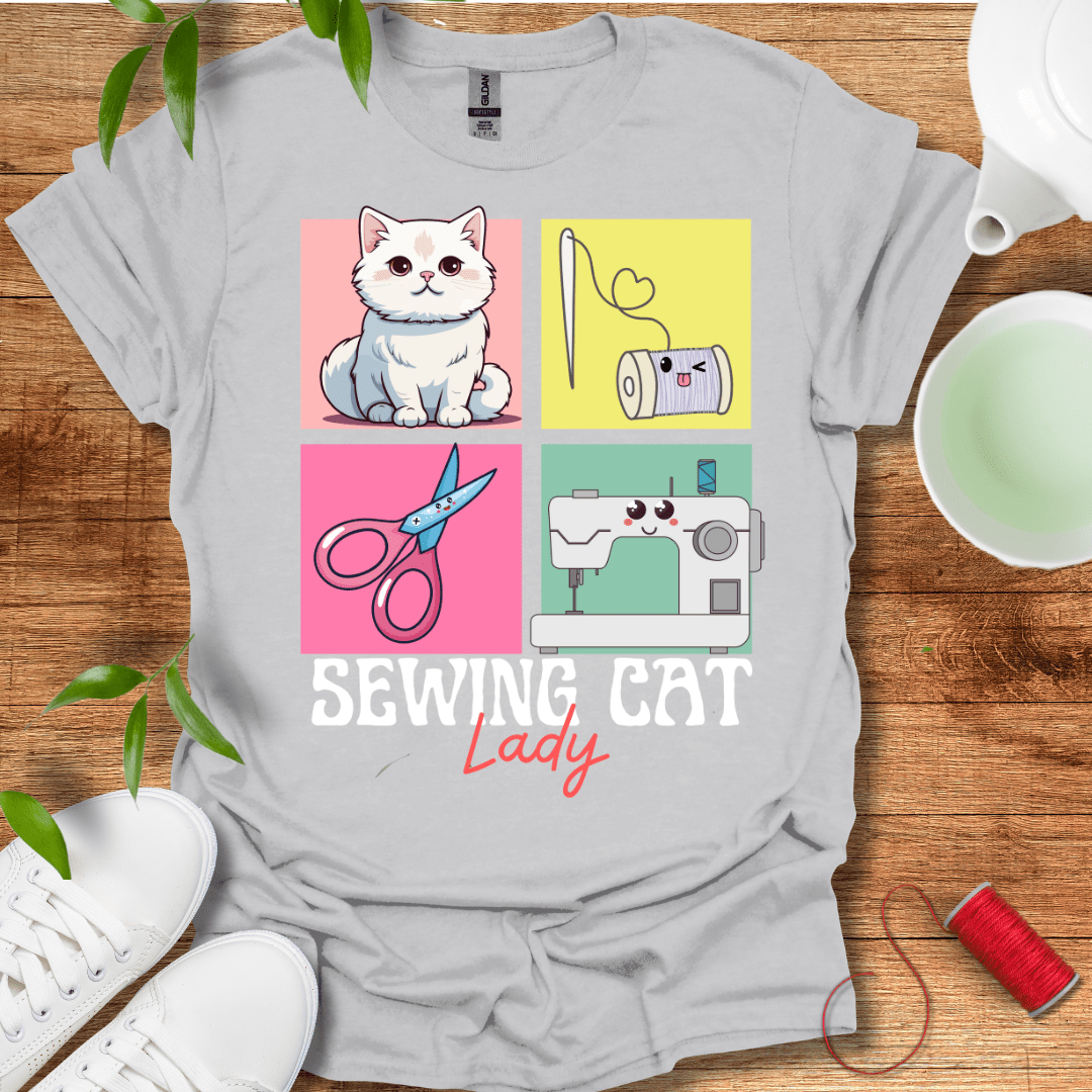 Sewing White Cat T-Shirt