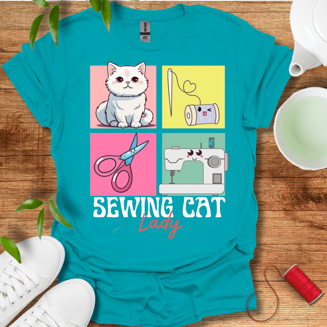 Sewing White Cat T-Shirt