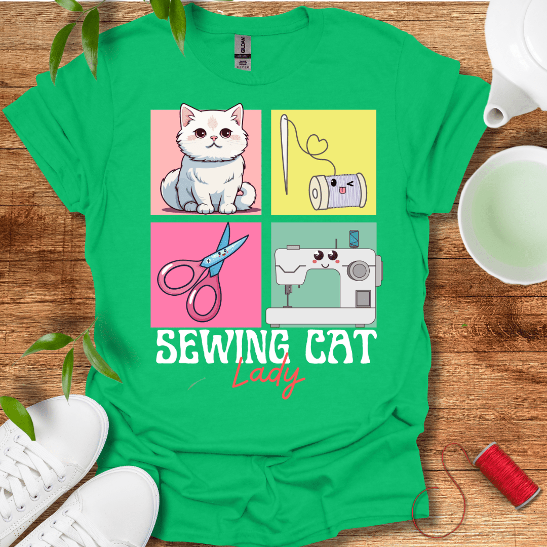 Sewing White Cat T-Shirt