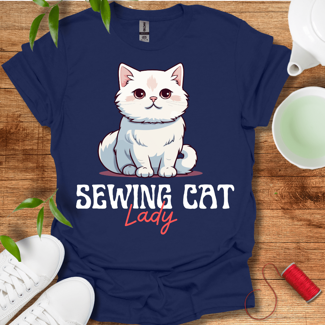 Sewing White Cat Lady T-Shirt