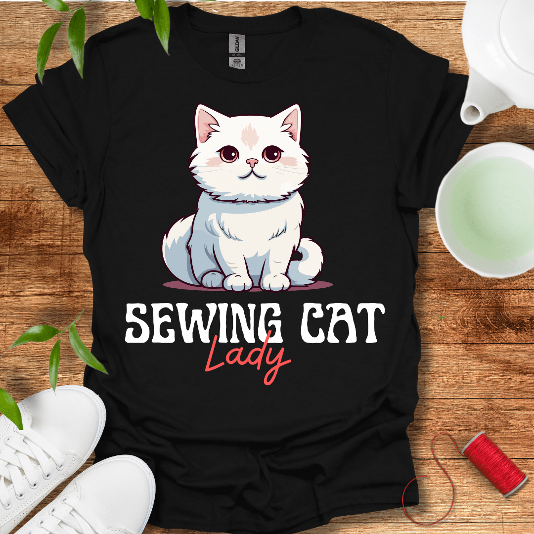 Sewing White Cat Lady T-Shirt
