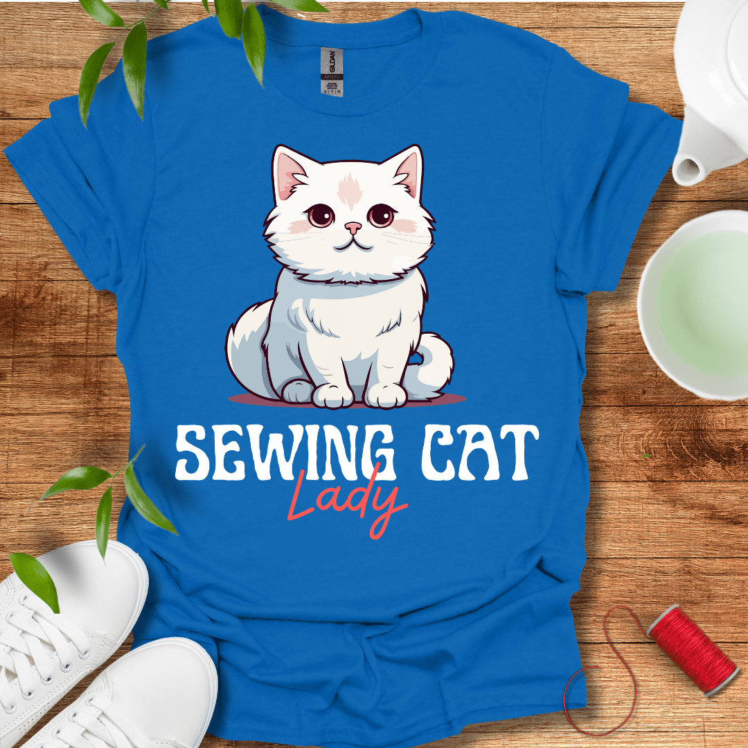 Sewing White Cat Lady T-Shirt