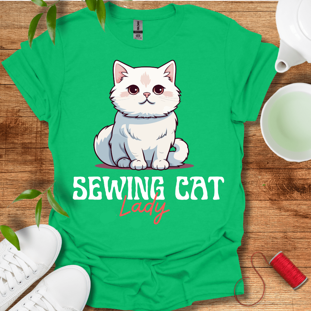 Sewing White Cat Lady T-Shirt