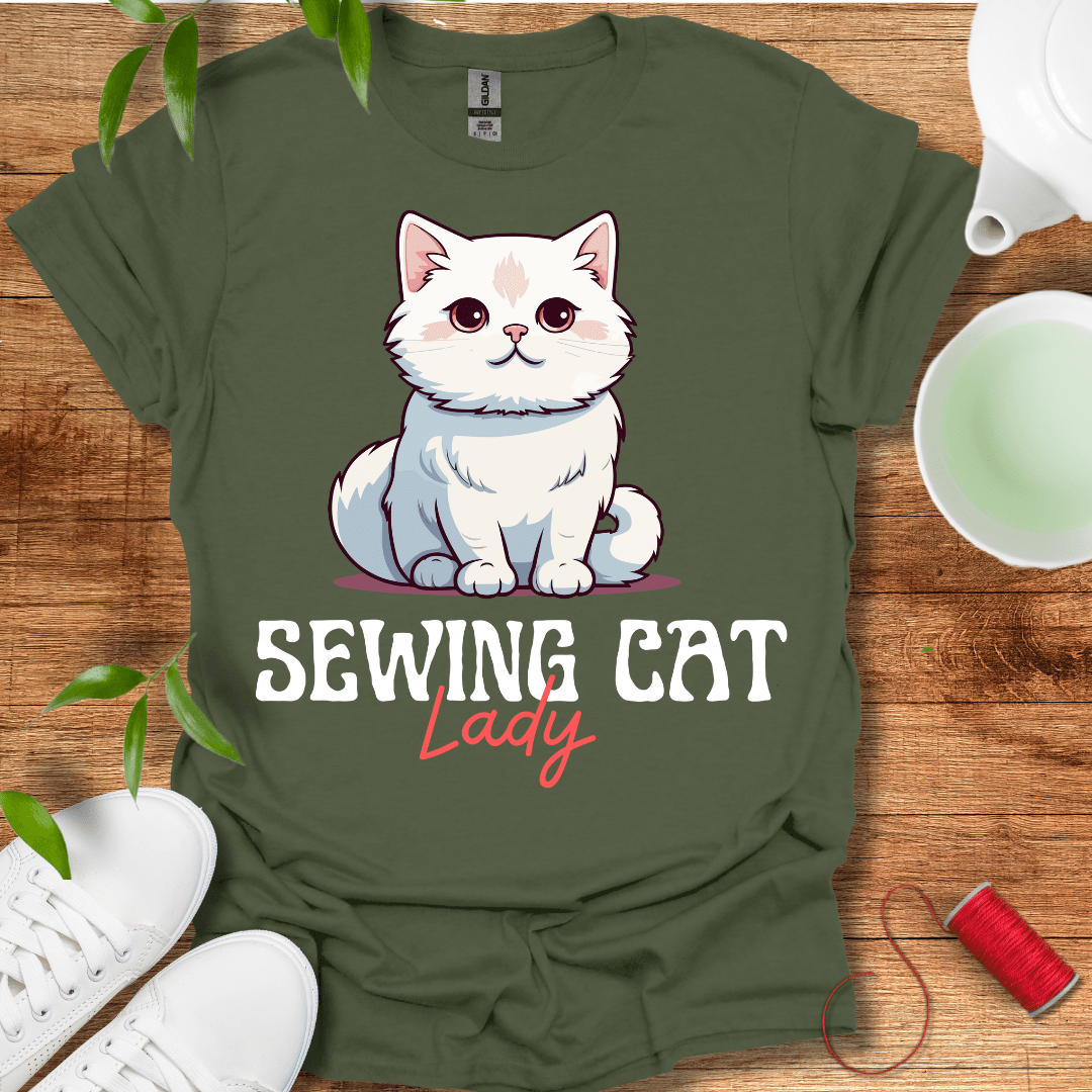 Sewing White Cat Lady T-Shirt