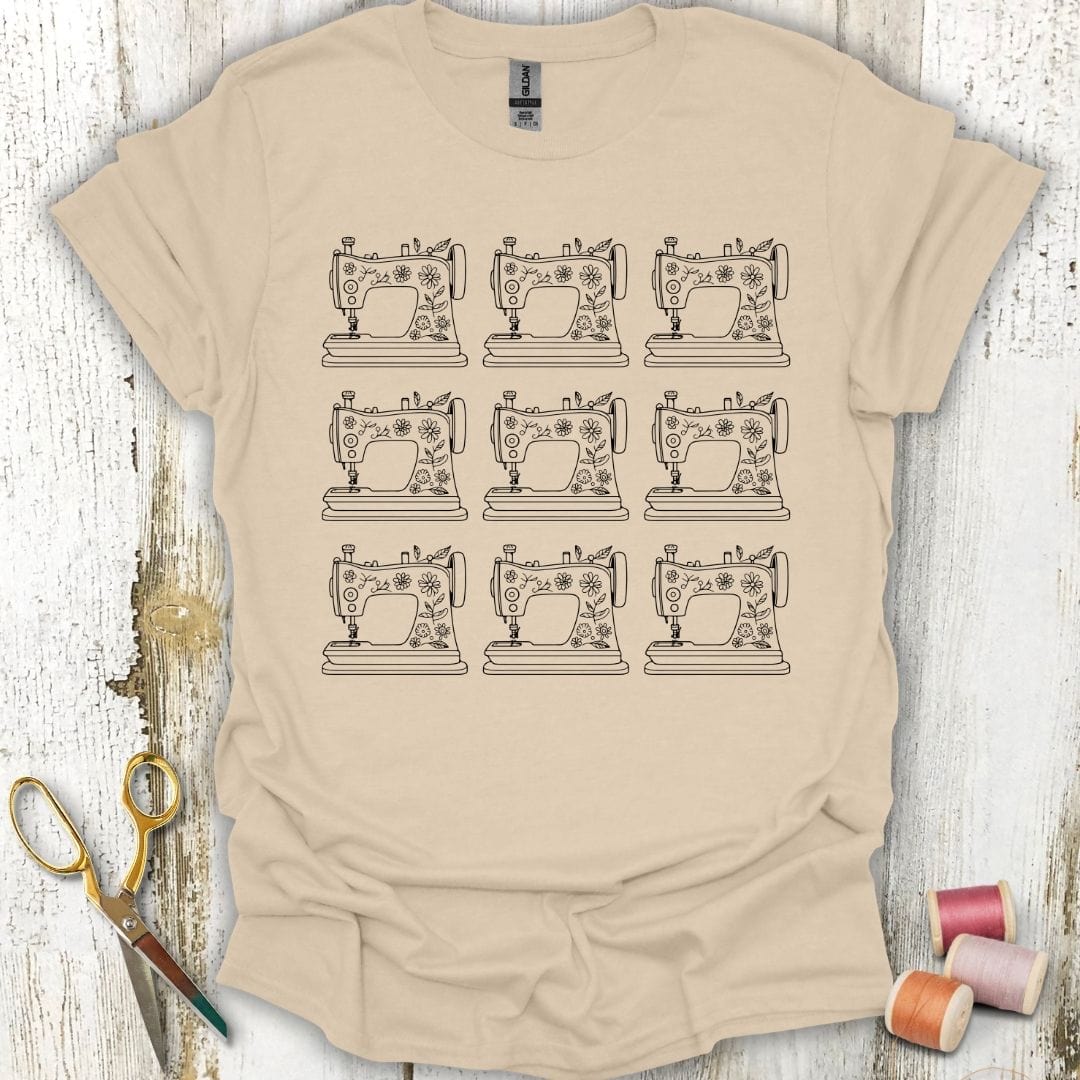 Floral Sewing Machine Grid T-Shirt