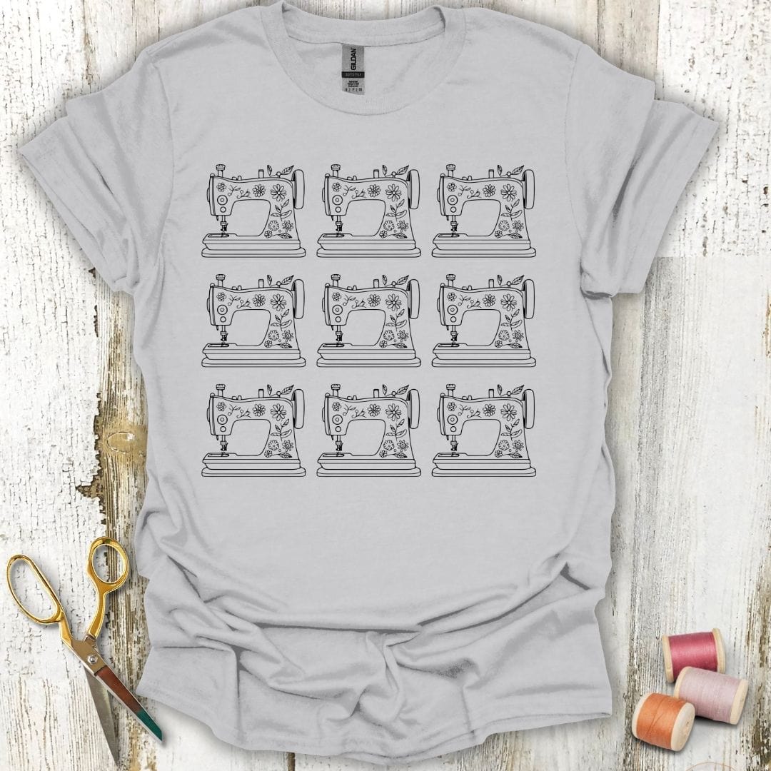 Floral Sewing Machine Grid T-Shirt