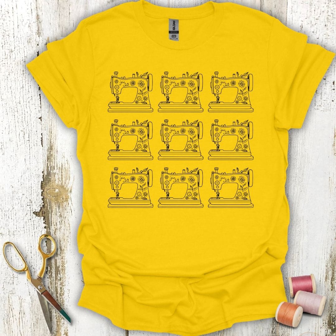 Floral Sewing Machine Grid T-Shirt