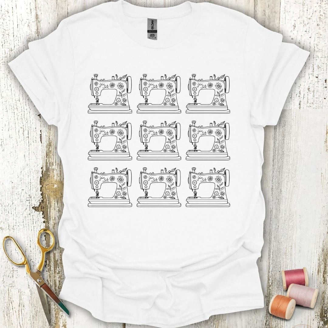 Floral Sewing Machine Grid T-Shirt
