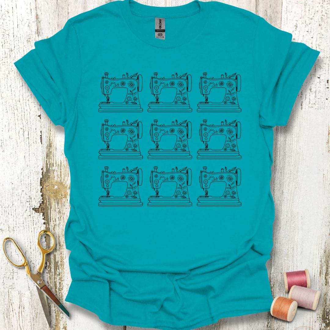 Floral Sewing Machine Grid T-Shirt